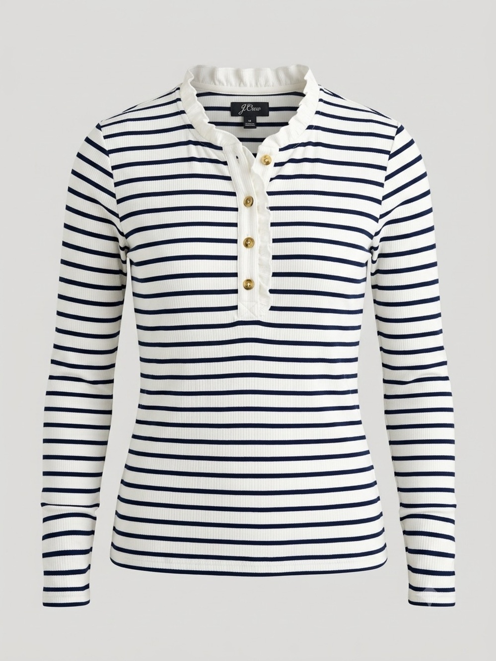 J. Crew Striped Ribbed Striped Ruffle Stretch Top Size Medium - Picture 5 of 8